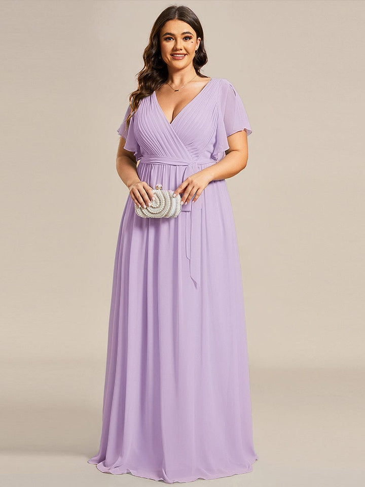 ever LEORA|A-Line Pleated Chiffon Tie-Waist Wedding Guest Dress