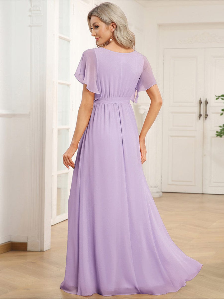 ever LEORA|A-Line Pleated Chiffon Tie-Waist Wedding Guest Dress