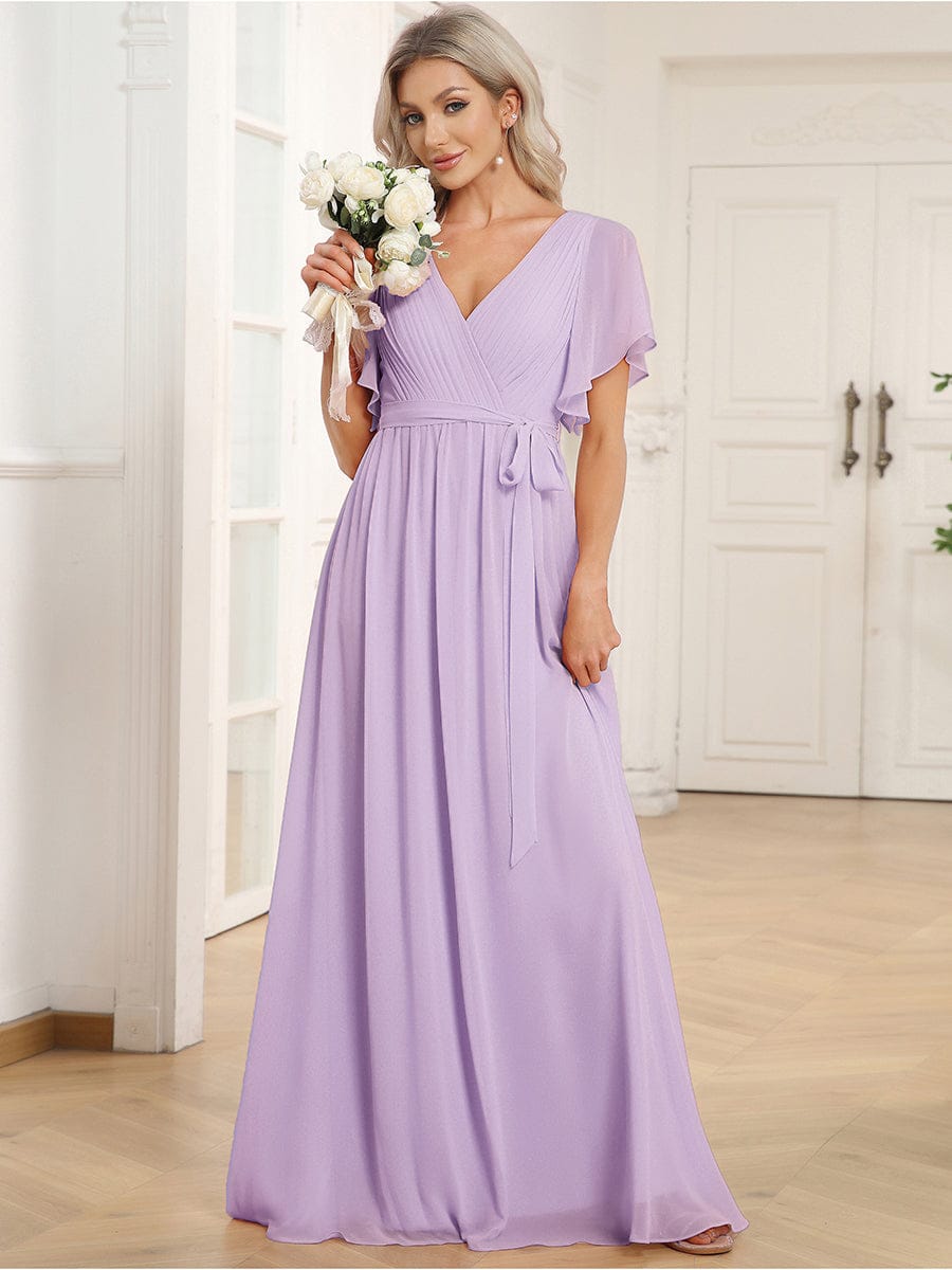 ever LEORA|A-Line Pleated Chiffon Tie-Waist Wedding Guest Dress
