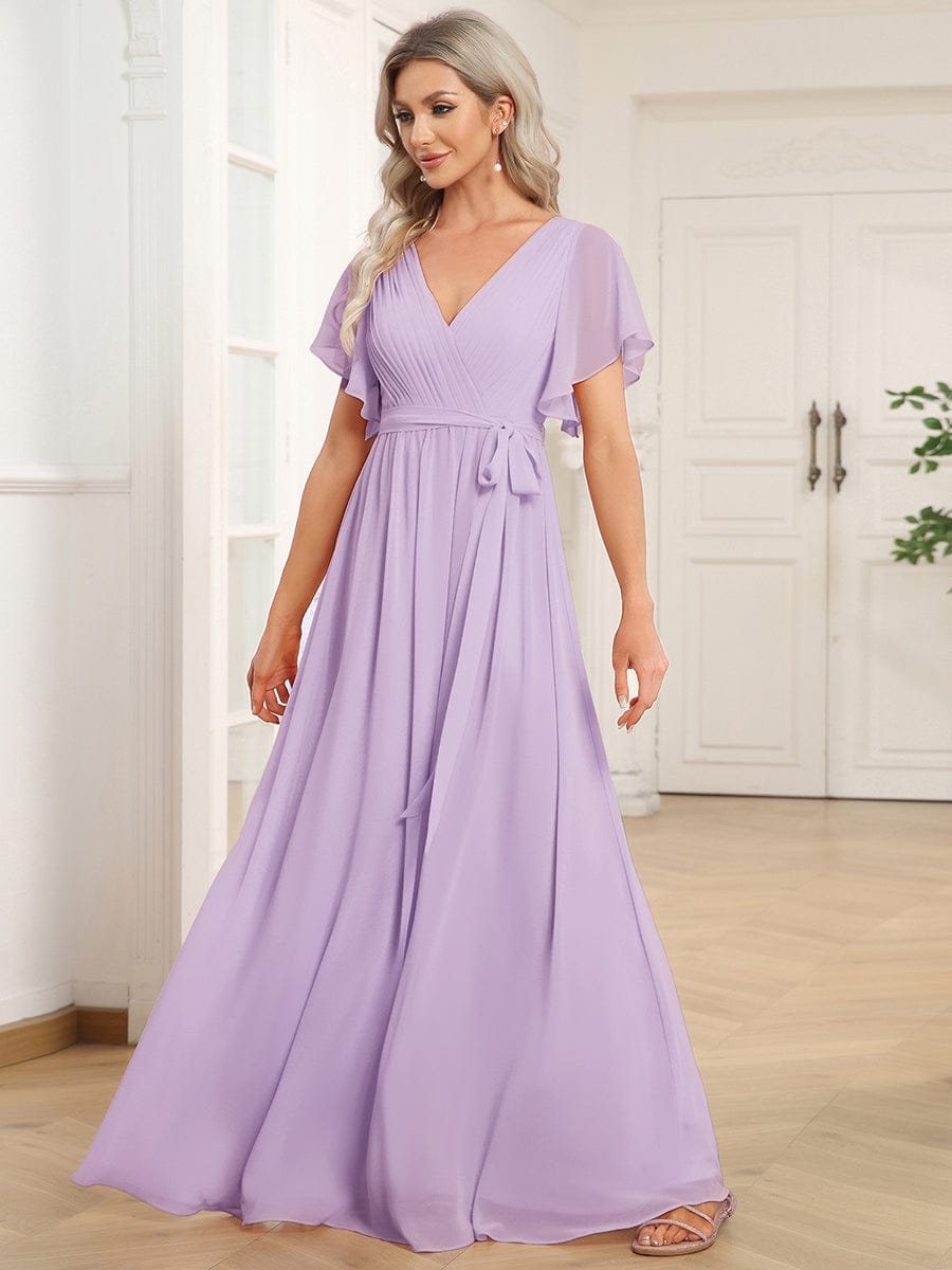 ever LEORA|A-Line Pleated Chiffon Tie-Waist Wedding Guest Dress