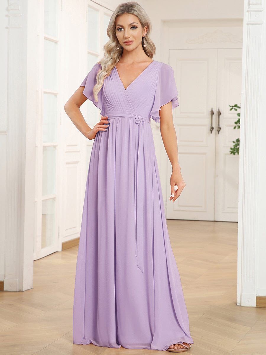ever LEORA|A-Line Pleated Chiffon Tie-Waist Wedding Guest Dress
