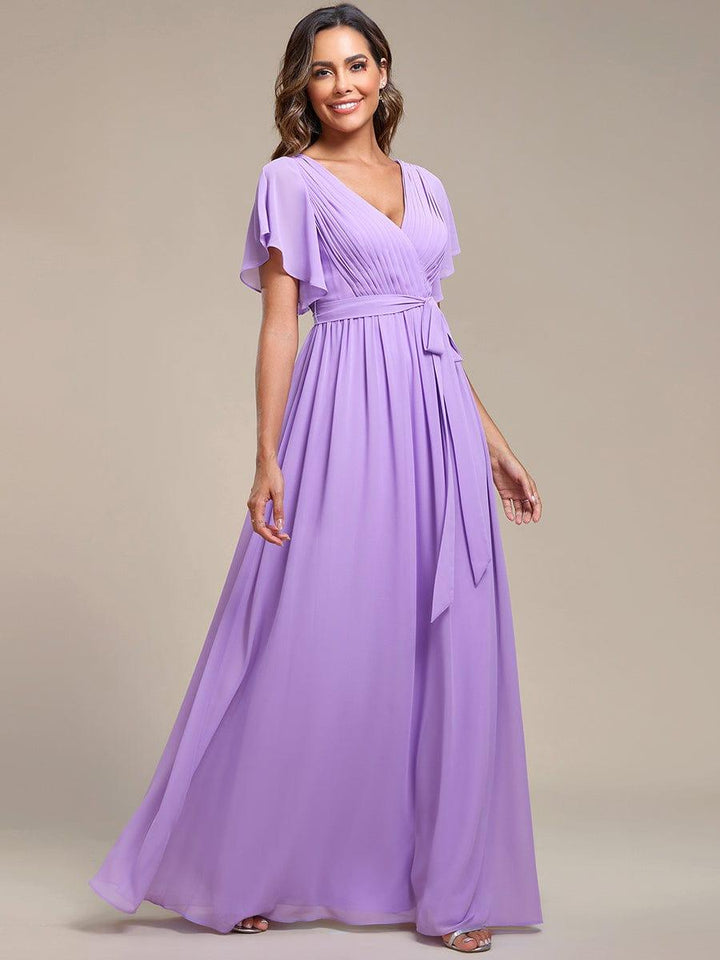 ever LEORA|A-Line Pleated Chiffon Tie-Waist Wedding Guest Dress