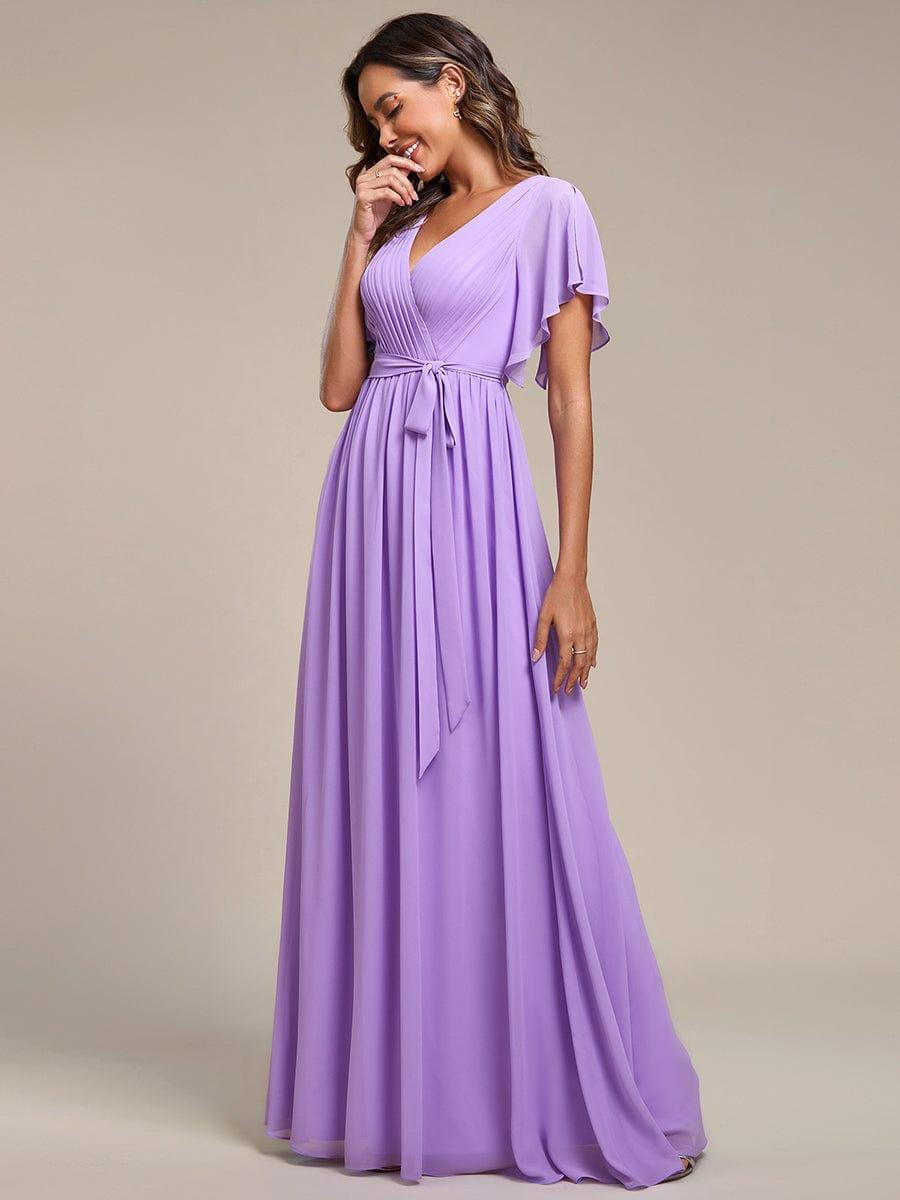ever LEORA|A-Line Pleated Chiffon Tie-Waist Wedding Guest Dress