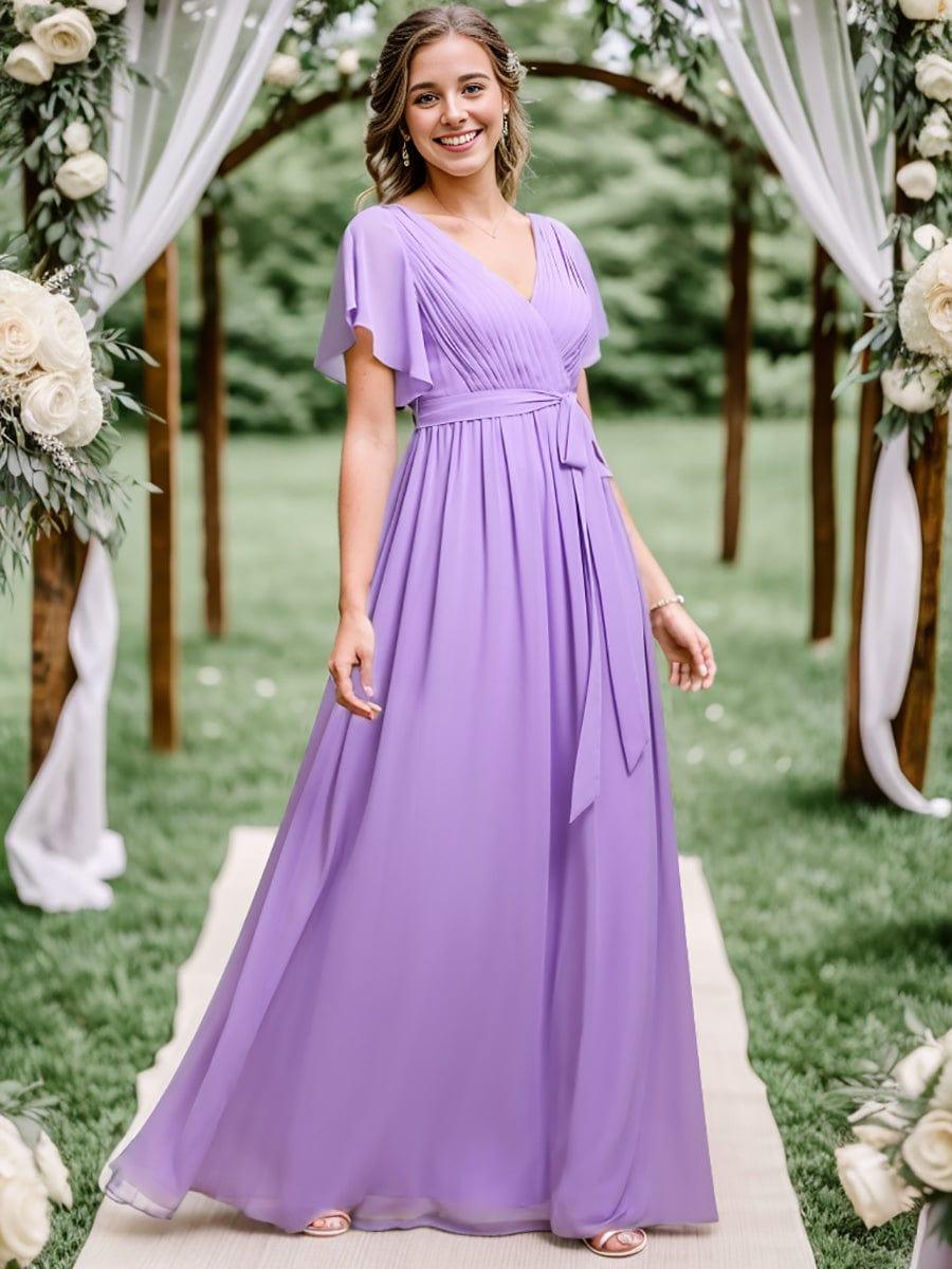 ever LEORA|A-Line Pleated Chiffon Tie-Waist Wedding Guest Dress