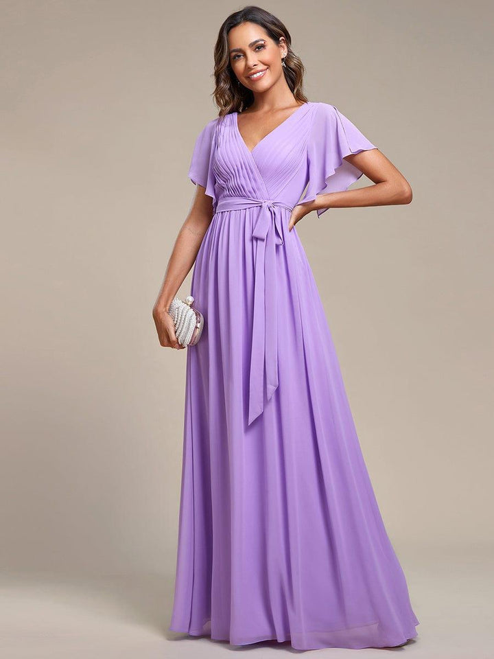 ever LEORA|A-Line Pleated Chiffon Tie-Waist Wedding Guest Dress