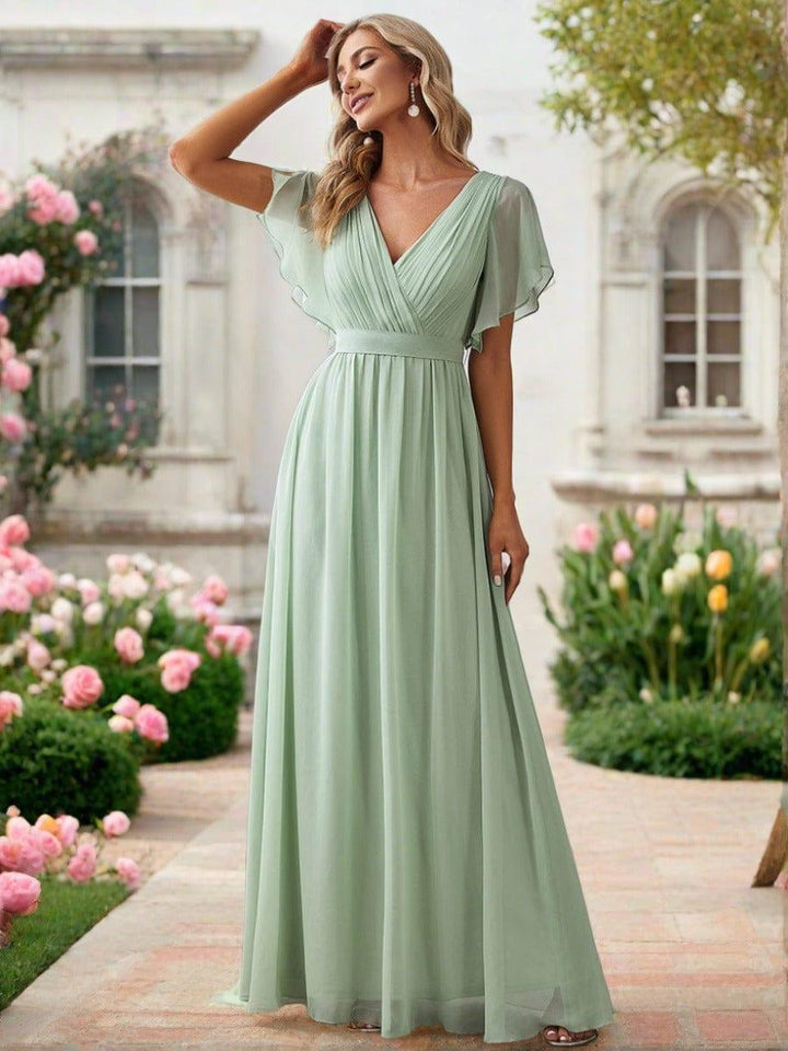 ever LEORA|A-Line Pleated Chiffon Tie-Waist Wedding Guest Dress