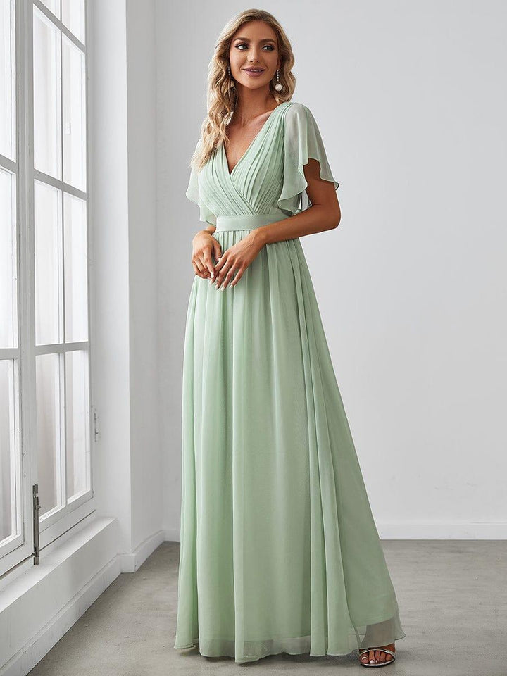 ever LEORA|A-Line Pleated Chiffon Tie-Waist Wedding Guest Dress