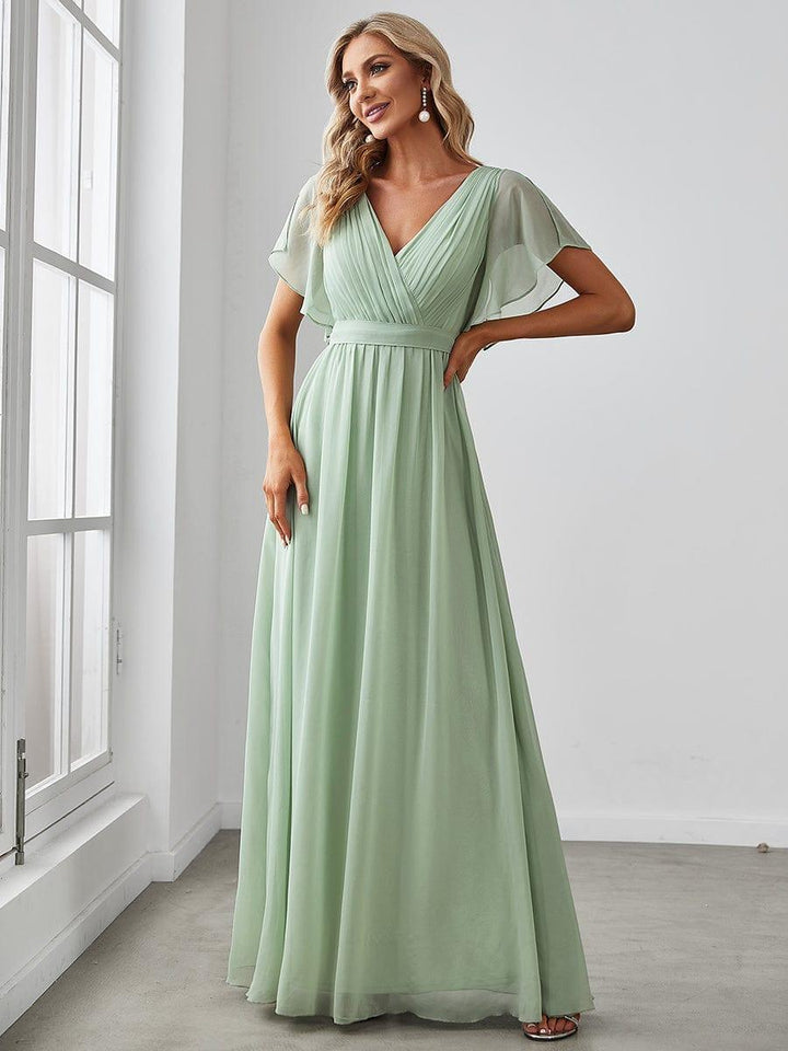 ever LEORA|A-Line Pleated Chiffon Tie-Waist Wedding Guest Dress