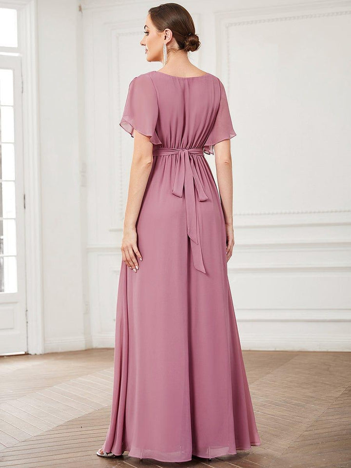 ever LEORA|A-Line Pleated Chiffon Tie-Waist Wedding Guest Dress