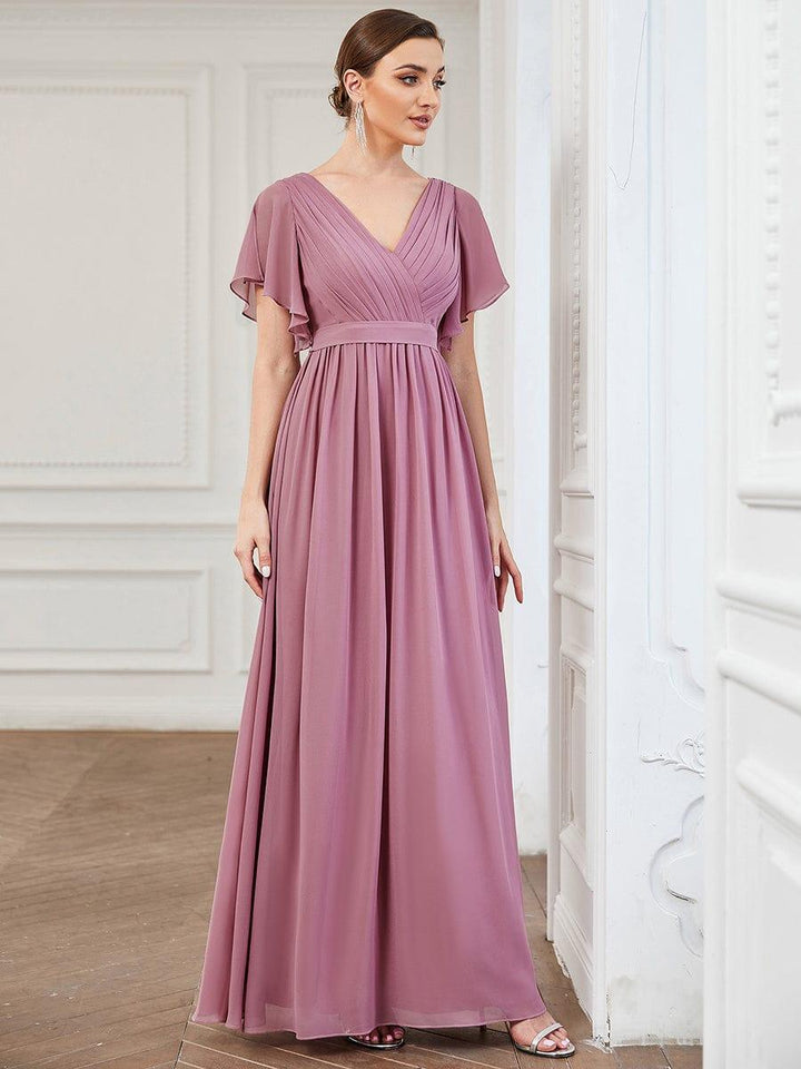 ever LEORA|A-Line Pleated Chiffon Tie-Waist Wedding Guest Dress
