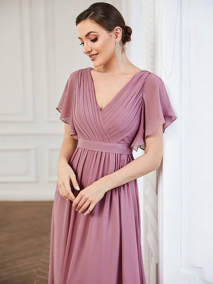 ever LEORA|A-Line Pleated Chiffon Tie-Waist Wedding Guest Dress