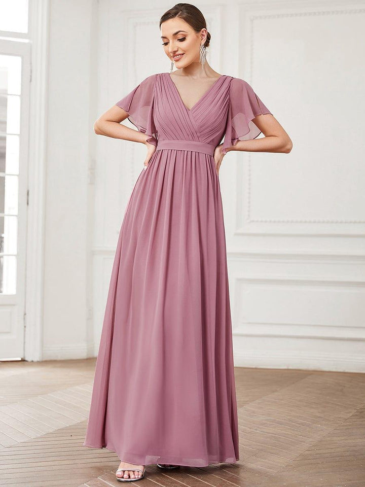 ever LEORA|A-Line Pleated Chiffon Tie-Waist Wedding Guest Dress