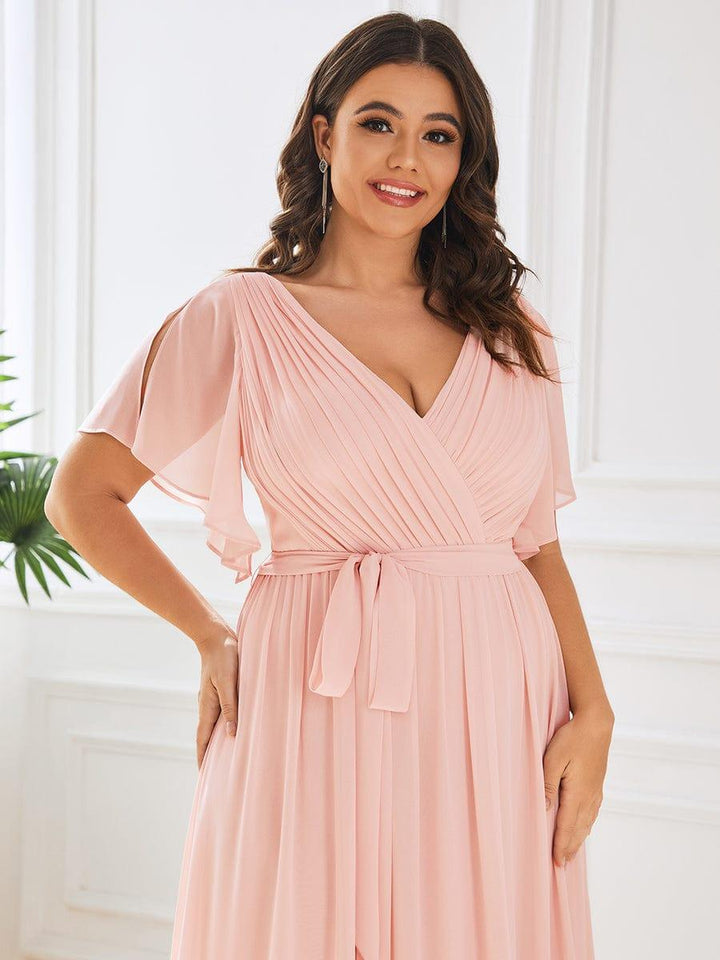 ever LEORA|A-Line Pleated Chiffon Tie-Waist Wedding Guest Dress