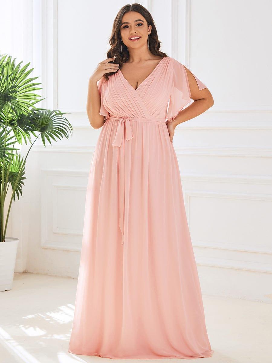 ever LEORA|A-Line Pleated Chiffon Tie-Waist Wedding Guest Dress