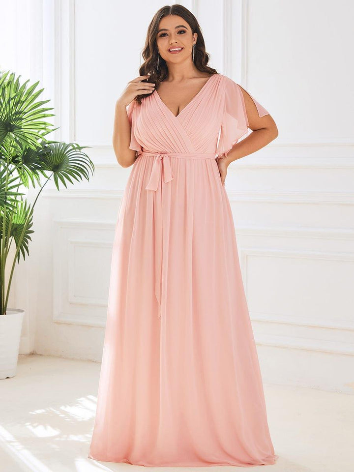 ever LEORA|A-Line Pleated Chiffon Tie-Waist Wedding Guest Dress
