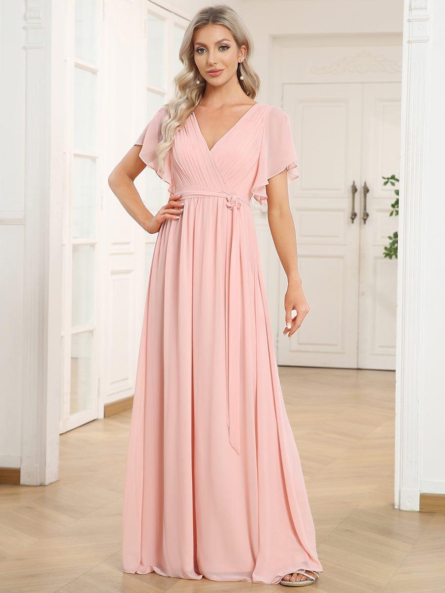 ever LEORA|A-Line Pleated Chiffon Tie-Waist Wedding Guest Dress