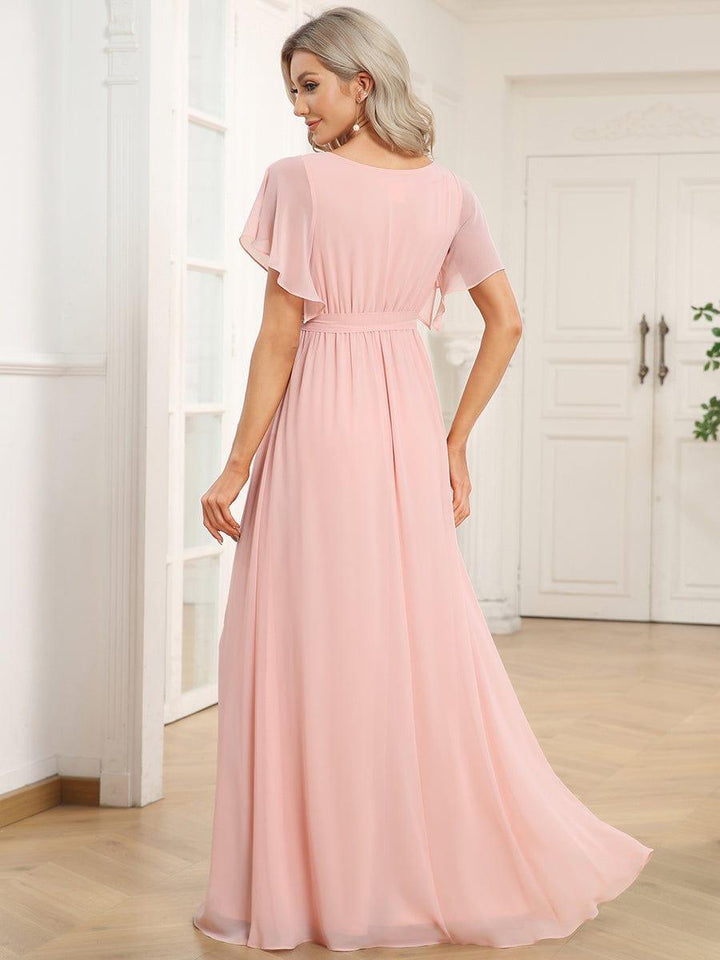 ever LEORA|A-Line Pleated Chiffon Tie-Waist Wedding Guest Dress
