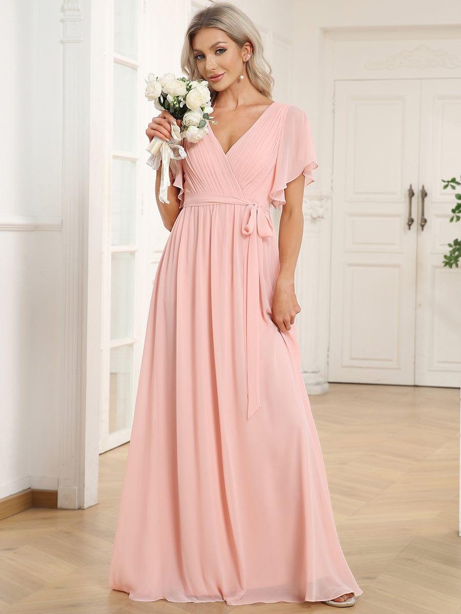 ever LEORA|A-Line Pleated Chiffon Tie-Waist Wedding Guest Dress