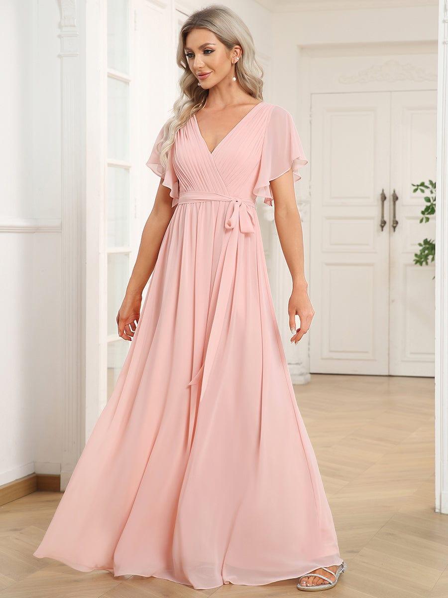 ever LEORA|A-Line Pleated Chiffon Tie-Waist Wedding Guest Dress