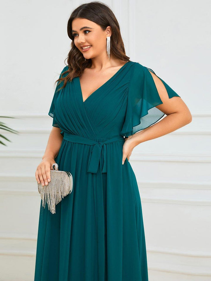 ever LEORA|A-Line Pleated Chiffon Tie-Waist Wedding Guest Dress
