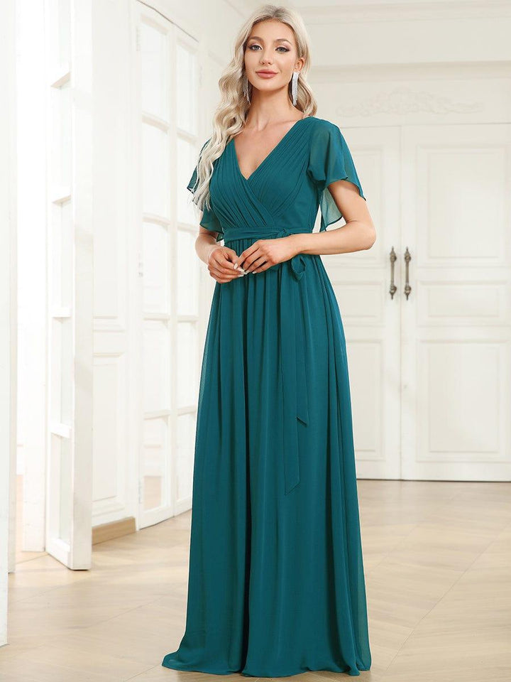 ever LEORA|A-Line Pleated Chiffon Tie-Waist Wedding Guest Dress