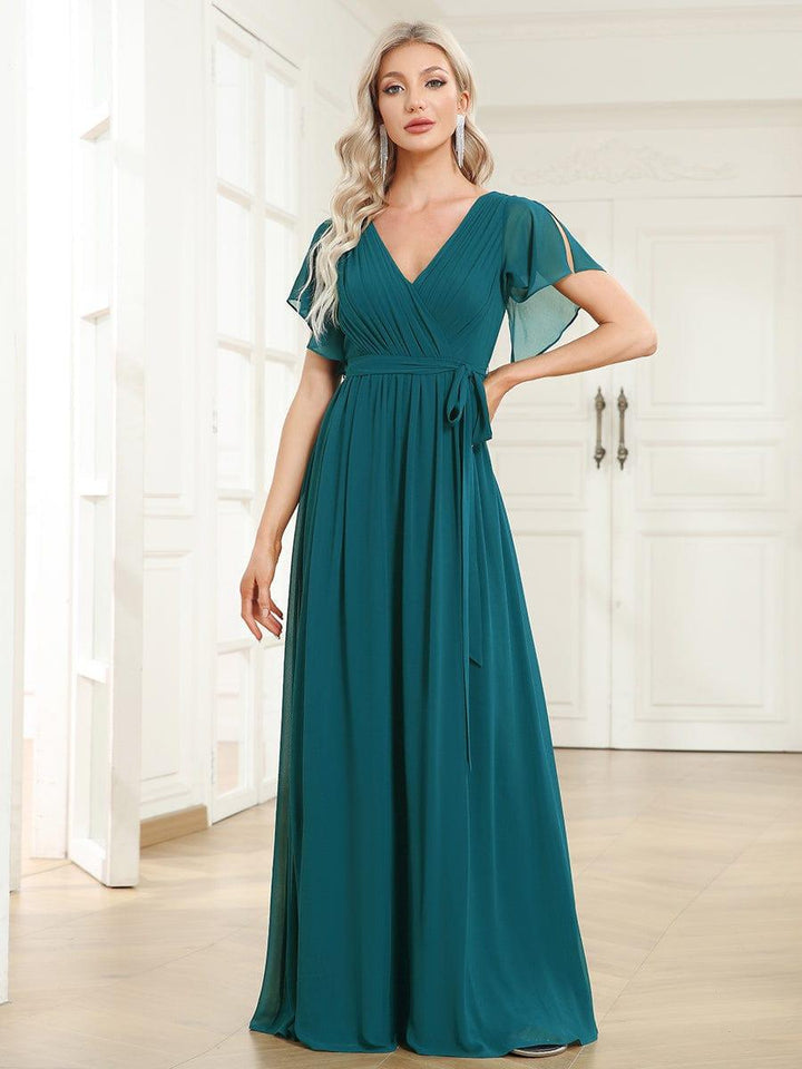 ever LEORA|A-Line Pleated Chiffon Tie-Waist Wedding Guest Dress