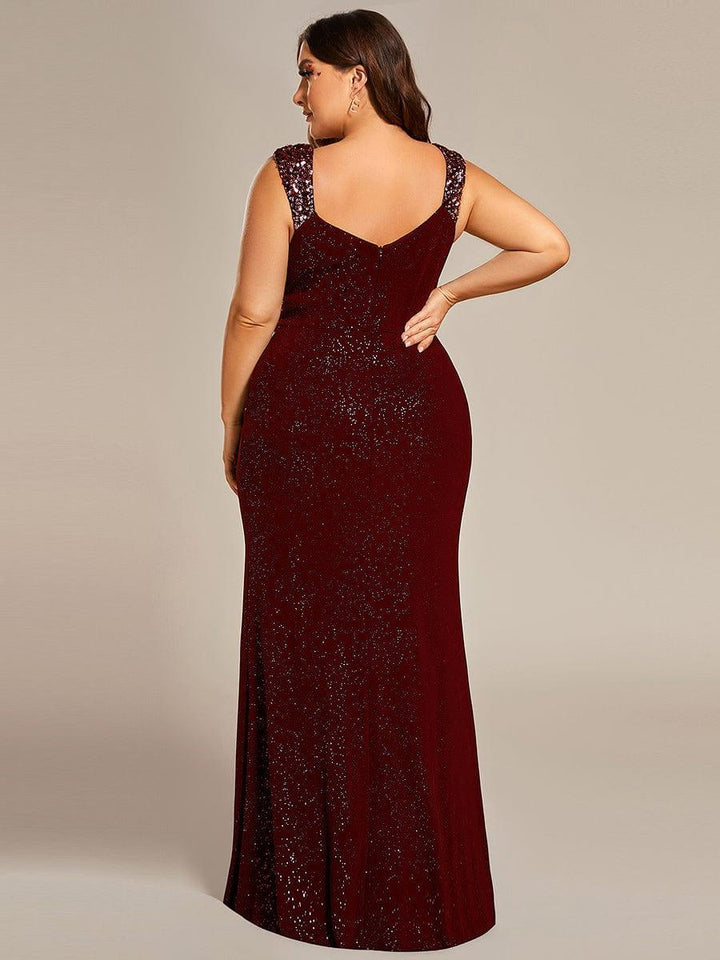 pretty NOIRE|Plus Size Sequin Shoulder Strap Wedding Guest Dress with Side Slit