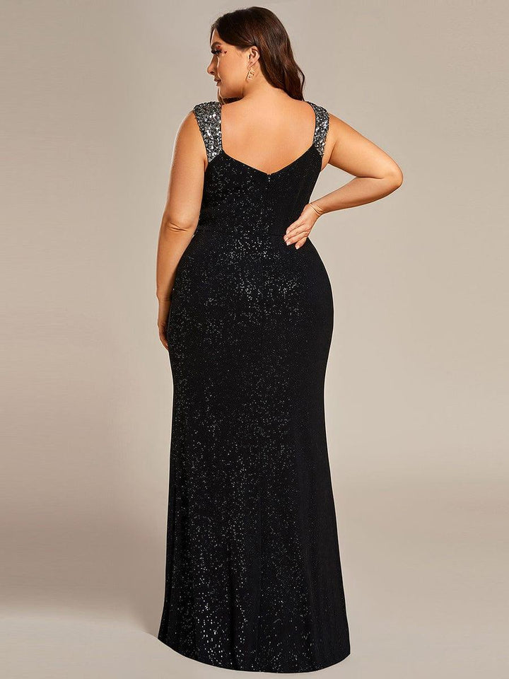 pretty NOIRE|Plus Size Sequin Shoulder Strap Wedding Guest Dress with Side Slit