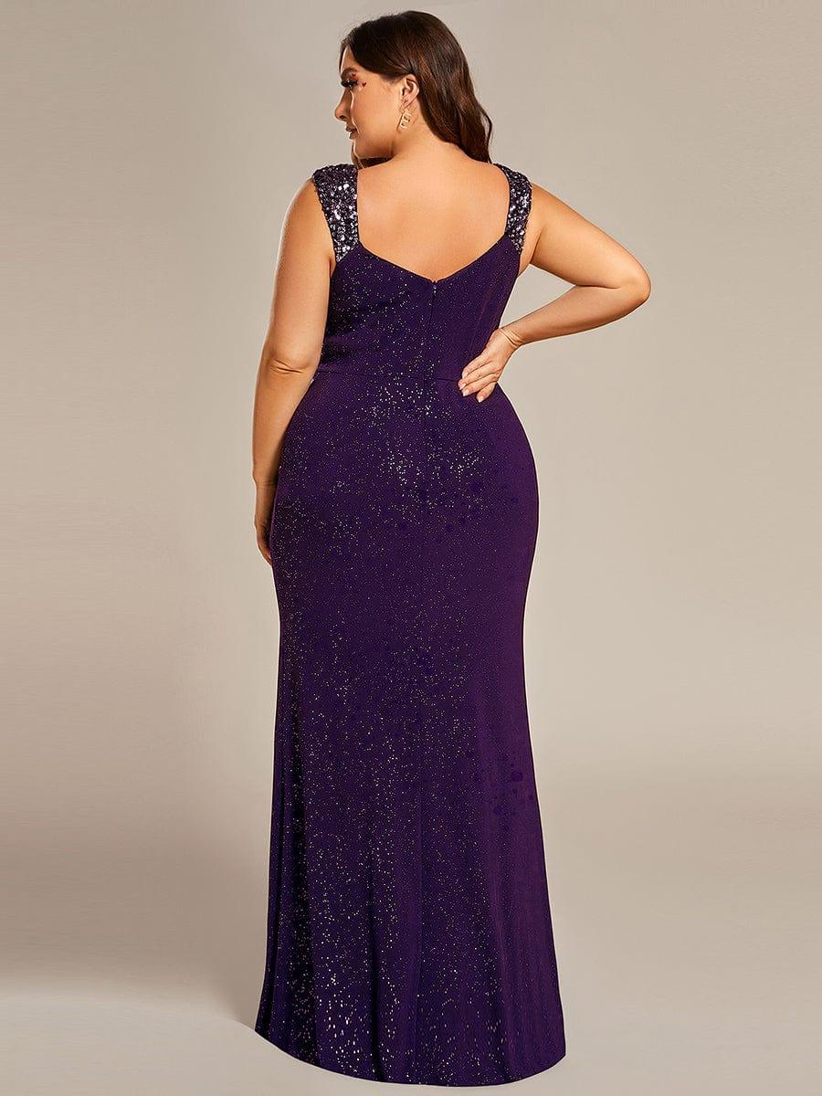 pretty NOIRE|Plus Size Sequin Shoulder Strap Wedding Guest Dress with Side Slit