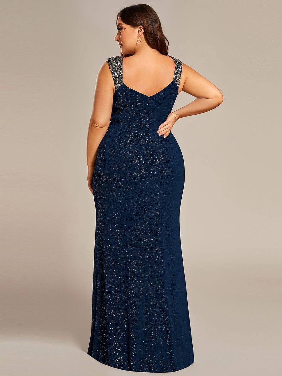 pretty NOIRE|Plus Size Sequin Shoulder Strap Wedding Guest Dress with Side Slit