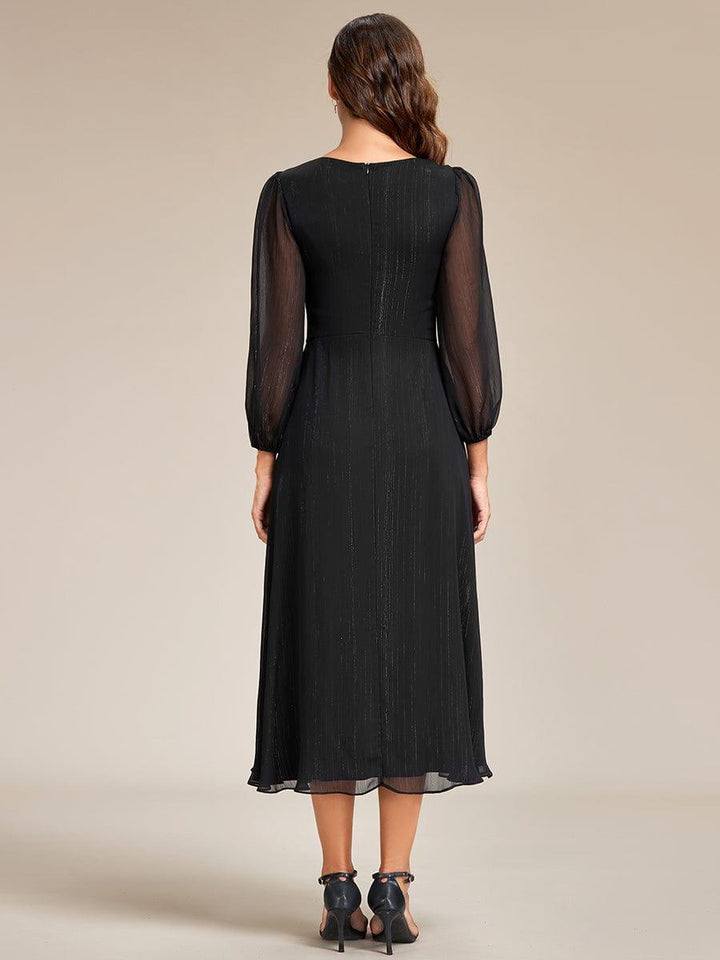 ever EMBER|Glitter Twist Knot See-Through Long Sleeve Wedding Guest Dress