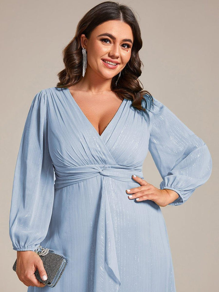 ever EMBER|Glitter Twist Knot See-Through Long Sleeve Wedding Guest Dress