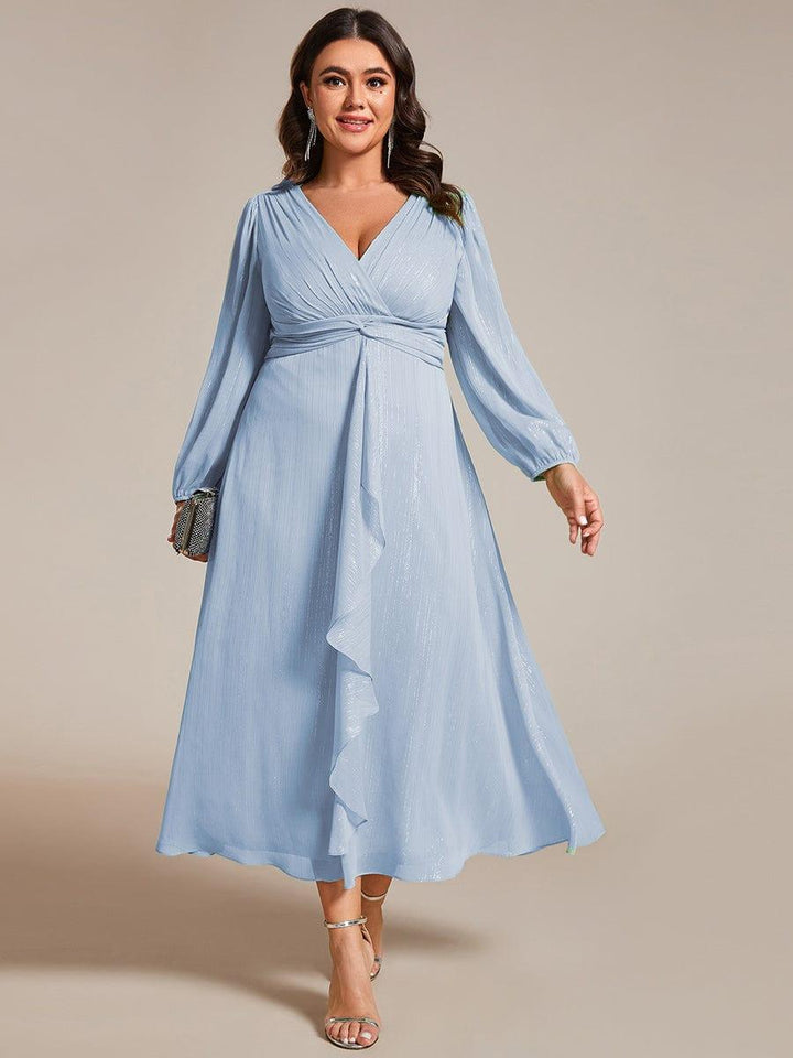 ever EMBER|Glitter Twist Knot See-Through Long Sleeve Wedding Guest Dress