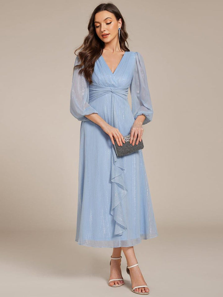 ever EMBER|Glitter Twist Knot See-Through Long Sleeve Wedding Guest Dress
