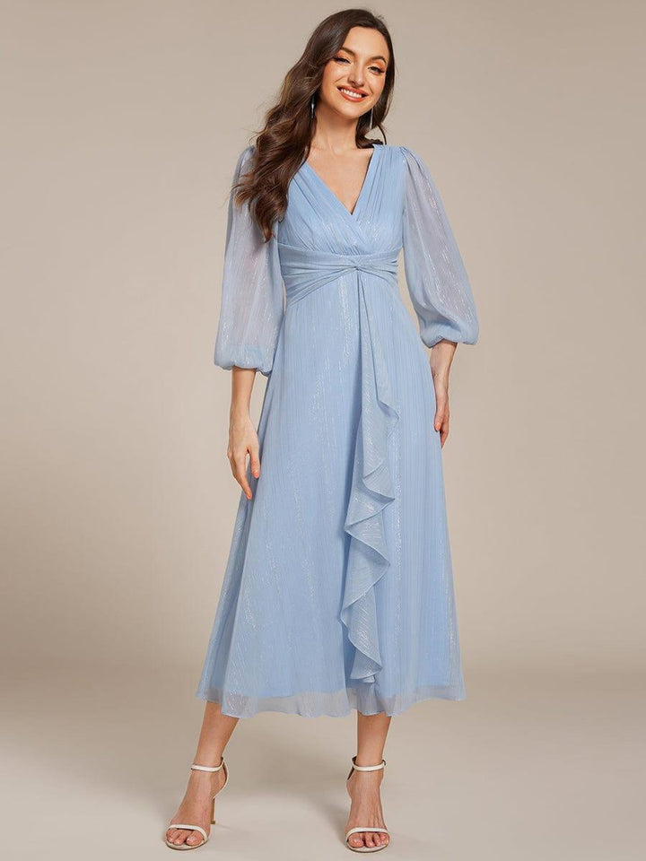 ever EMBER|Glitter Twist Knot See-Through Long Sleeve Wedding Guest Dress