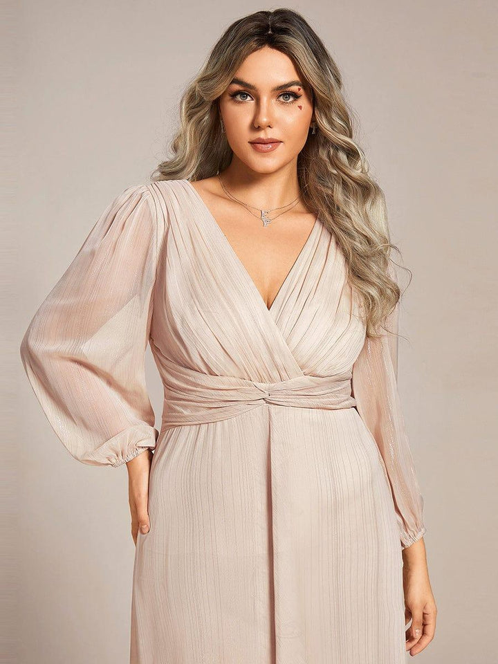 ever EMBER|Glitter Twist Knot See-Through Long Sleeve Wedding Guest Dress