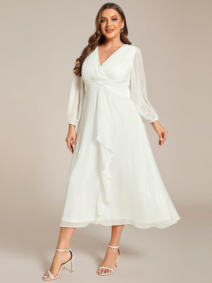 ever EMBER|Glitter Twist Knot See-Through Long Sleeve Wedding Guest Dress