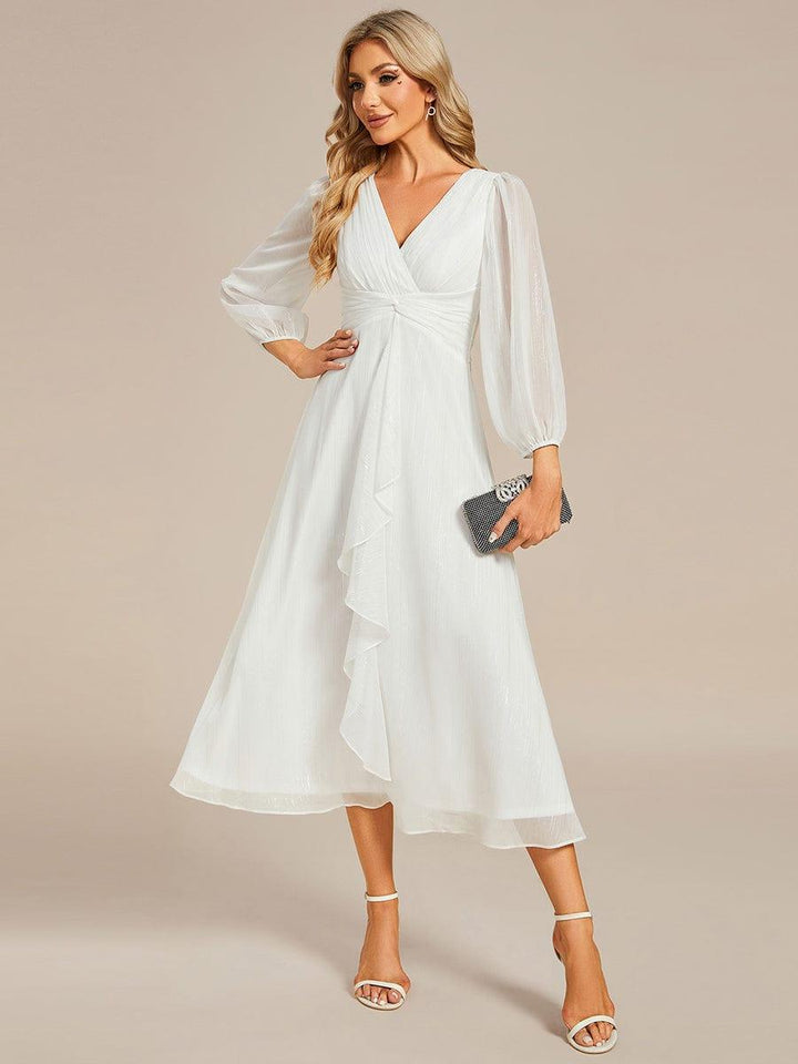 ever EMBER|Glitter Twist Knot See-Through Long Sleeve Wedding Guest Dress