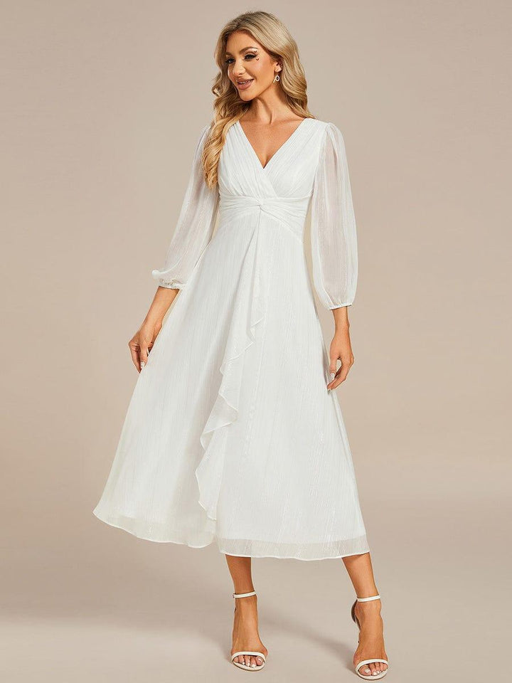 ever EMBER|Glitter Twist Knot See-Through Long Sleeve Wedding Guest Dress