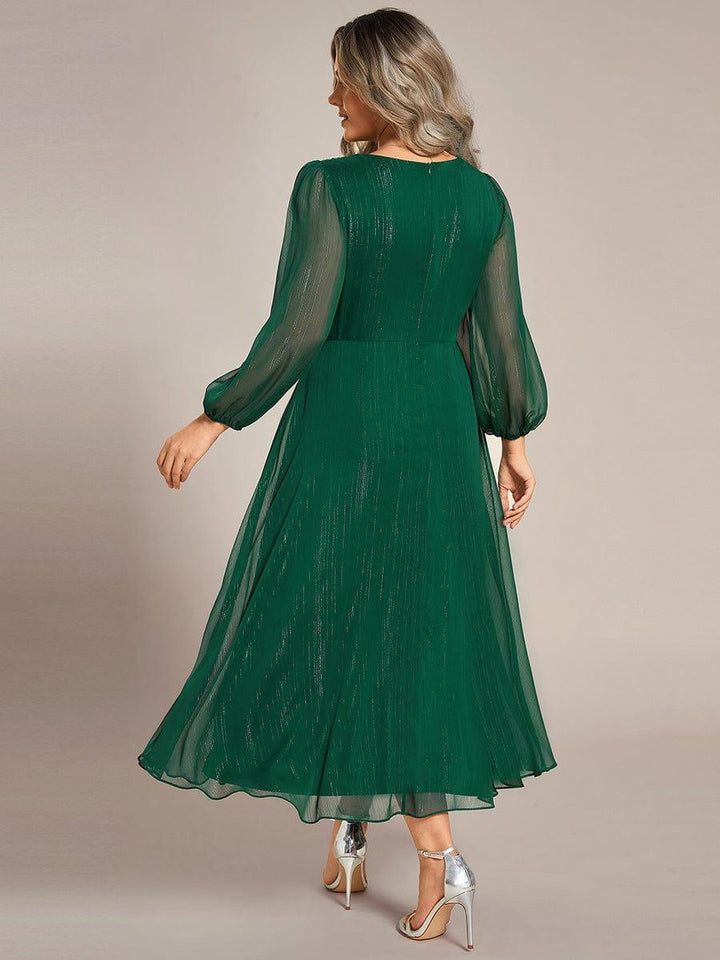 ever EMBER|Glitter Twist Knot See-Through Long Sleeve Wedding Guest Dress