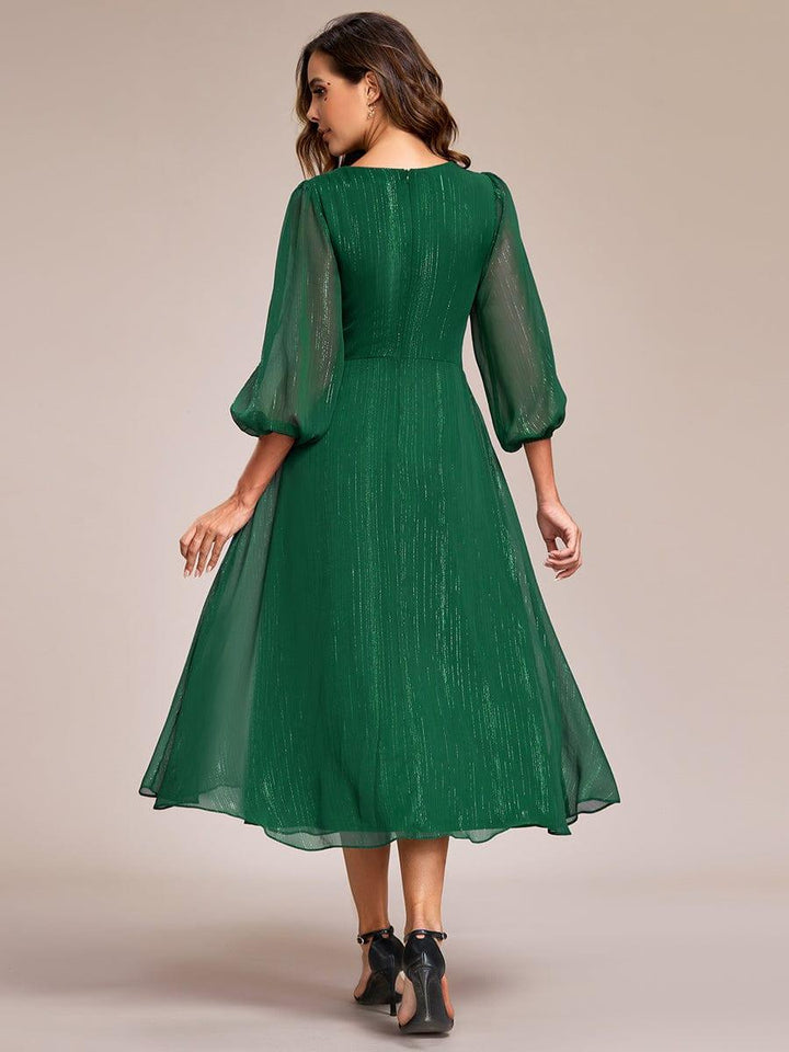 ever EMBER|Glitter Twist Knot See-Through Long Sleeve Wedding Guest Dress