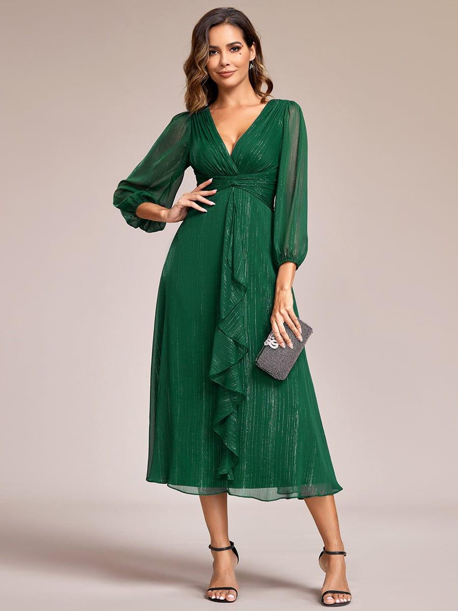 ever EMBER|Glitter Twist Knot See-Through Long Sleeve Wedding Guest Dress