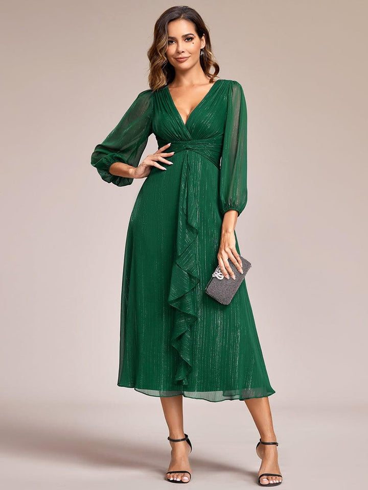 ever EMBER|Glitter Twist Knot See-Through Long Sleeve Wedding Guest Dress