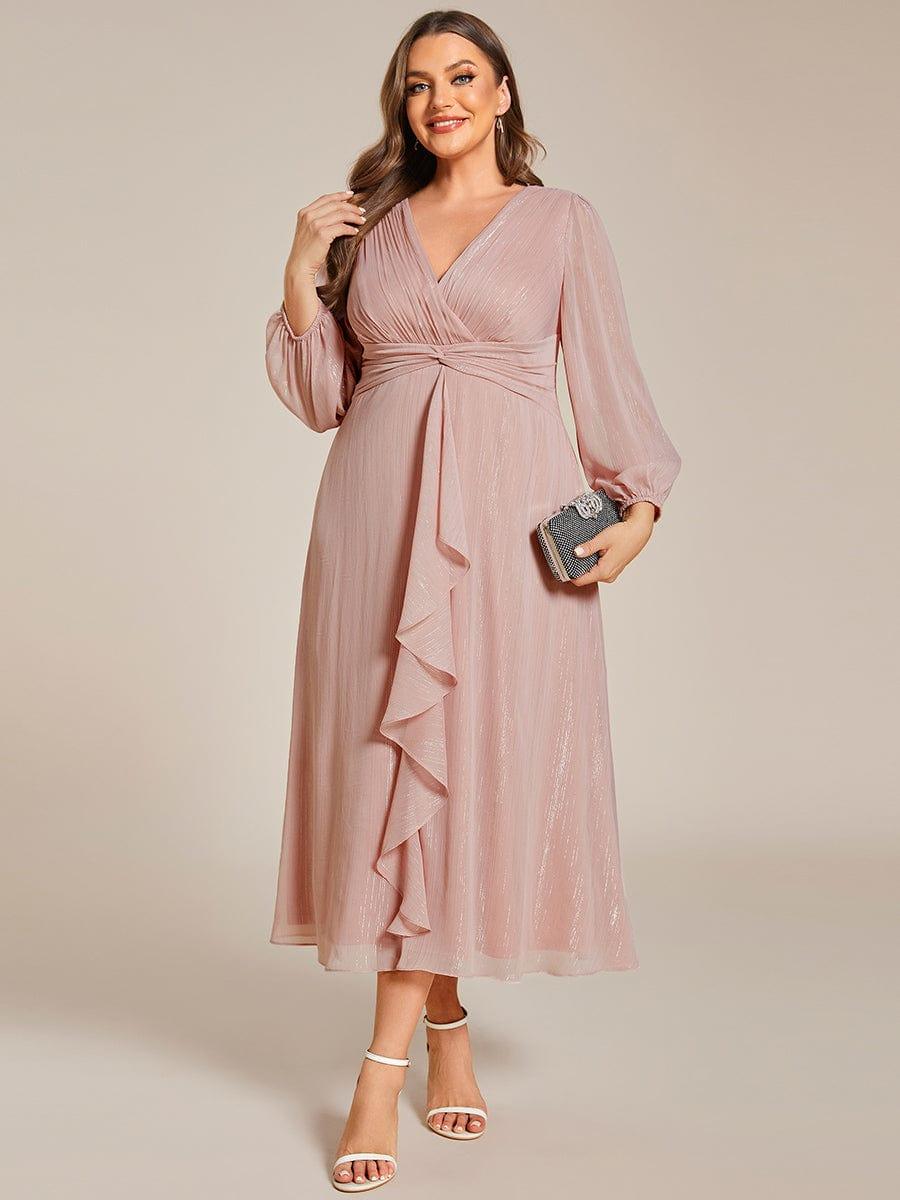 ever EMBER|Glitter Twist Knot See-Through Long Sleeve Wedding Guest Dress