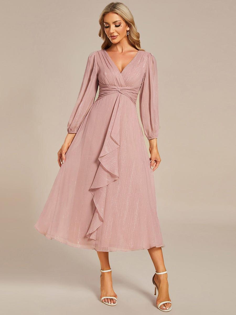 ever EMBER|Glitter Twist Knot See-Through Long Sleeve Wedding Guest Dress