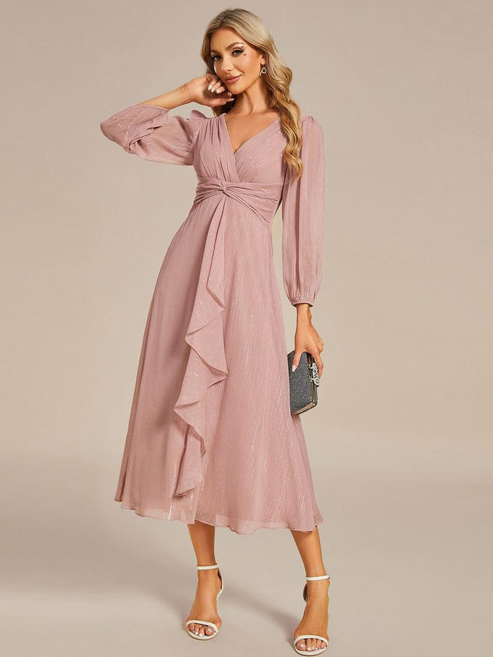 ever EMBER|Glitter Twist Knot See-Through Long Sleeve Wedding Guest Dress