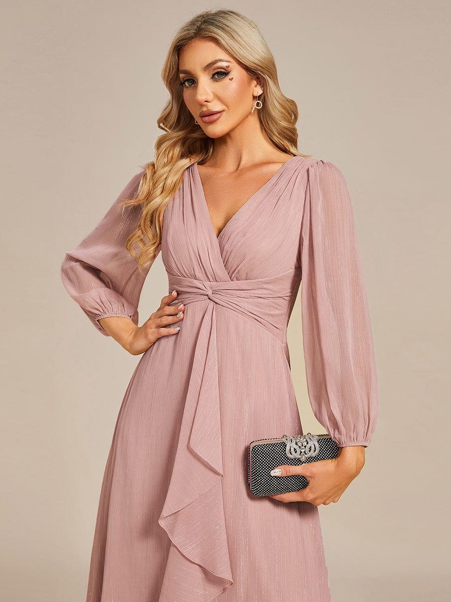 ever EMBER|Glitter Twist Knot See-Through Long Sleeve Wedding Guest Dress