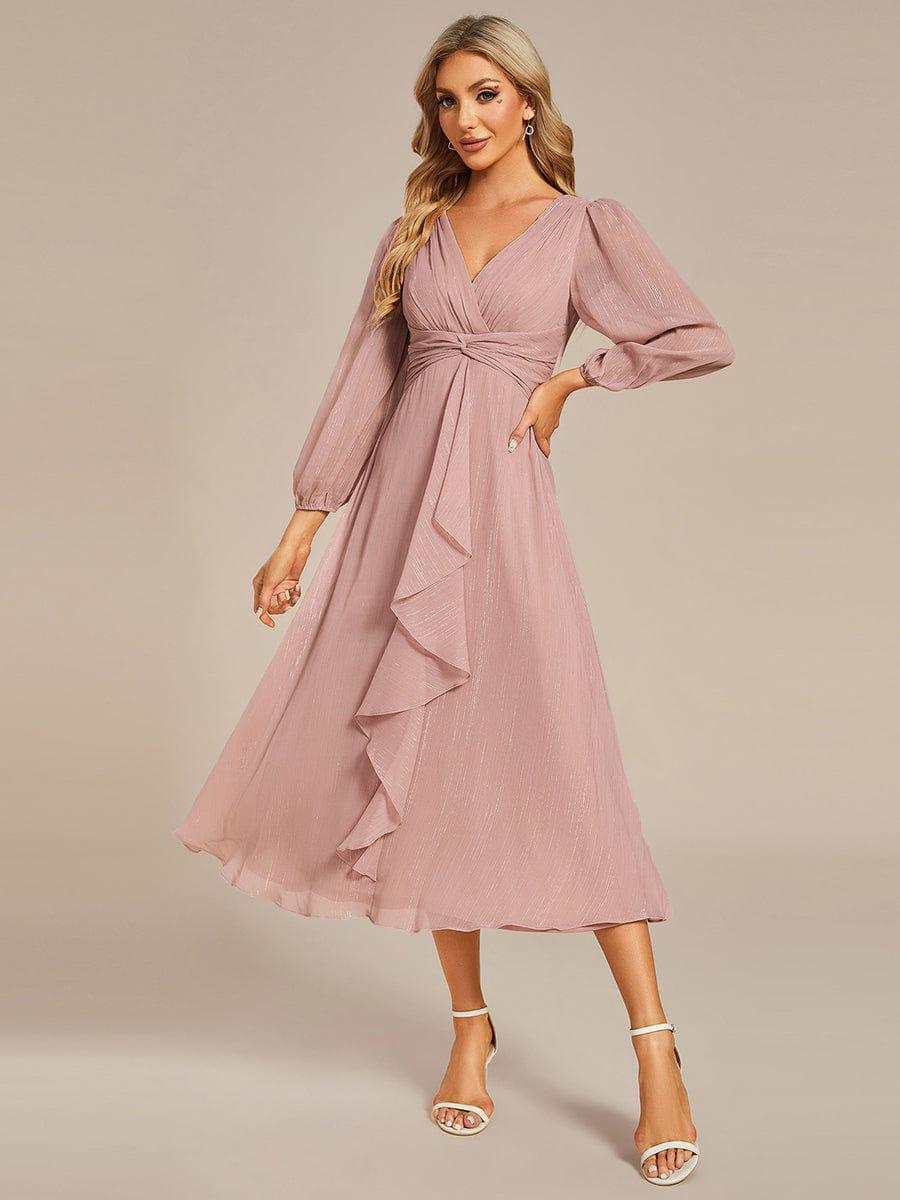 ever EMBER|Glitter Twist Knot See-Through Long Sleeve Wedding Guest Dress