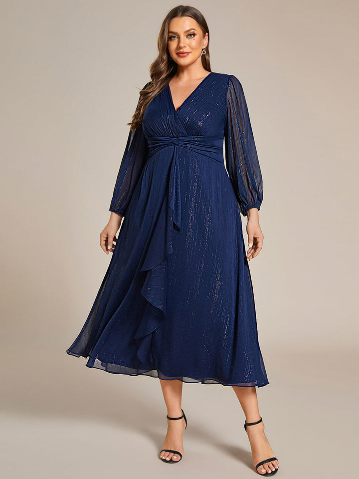 ever EMBER|Glitter Twist Knot See-Through Long Sleeve Wedding Guest Dress