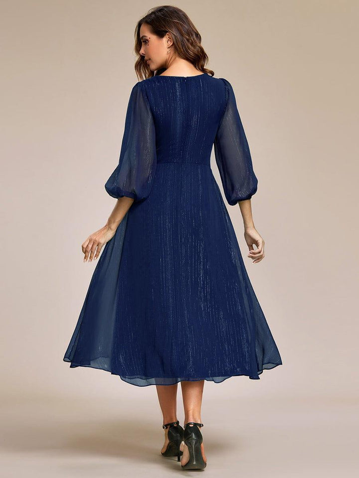 ever EMBER|Glitter Twist Knot See-Through Long Sleeve Wedding Guest Dress